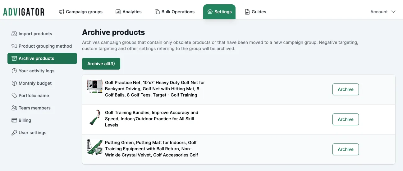 Archive products