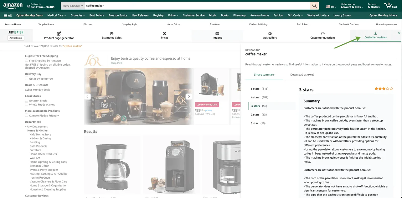 Analyze customer reviews