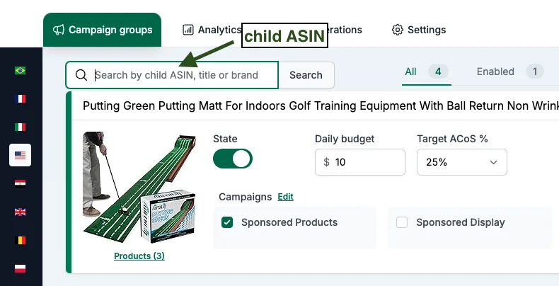 Search child ASIN