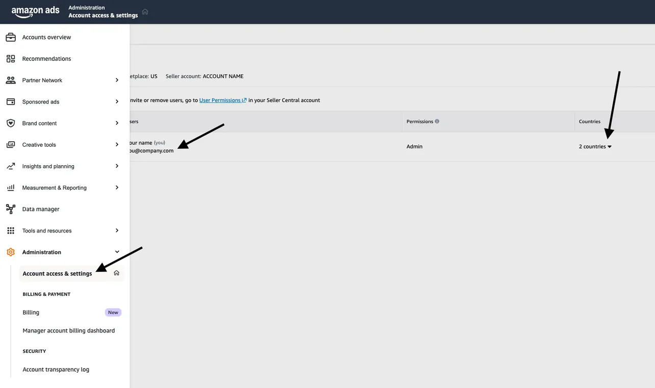 Account access settings